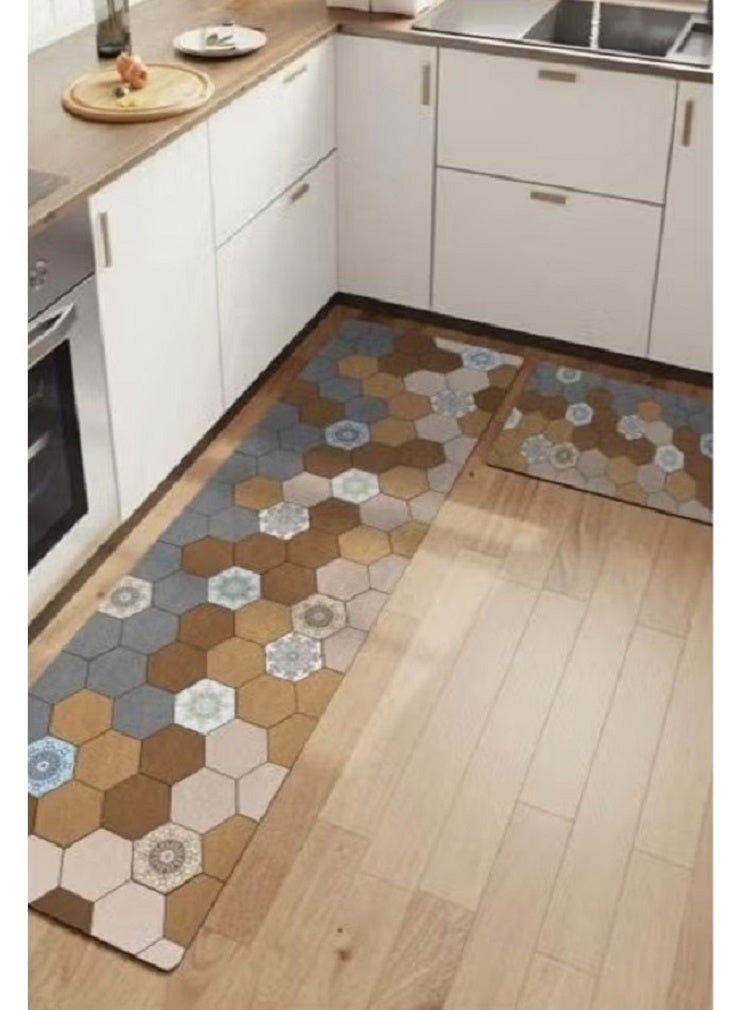 MunKan 2-pcs Kitchen Rug Mat Set-Cushioned Anti-Fatigue Runner Floor Comfort mats-kitchen mat Set-Help relieve pressure while cooking-Non-slip Mat for all Rooms & Kitchen, store and much more.. ( Colorful Marble ) - Image 1